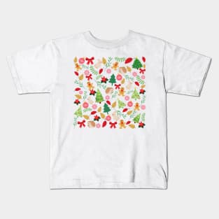 Christmas Holidays With Woodland Creatures Pattern_White Background Kids T-Shirt